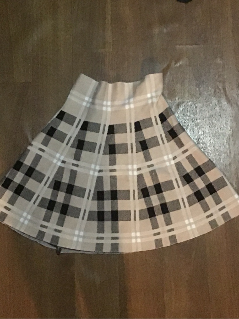 Plaid Circle Skirt in Beige and Black